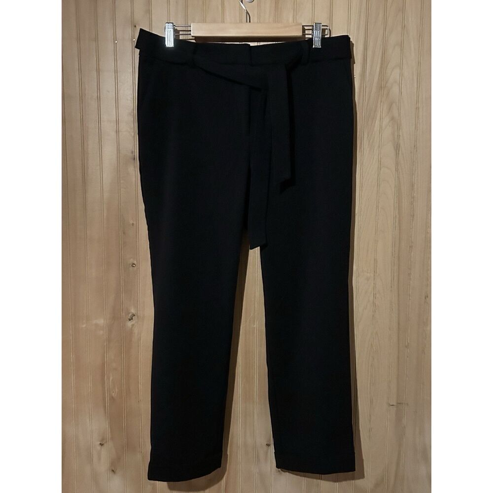 Loft Curvy Women's Size 12 The Devin Slim Black Dress Pants Tie at Waist